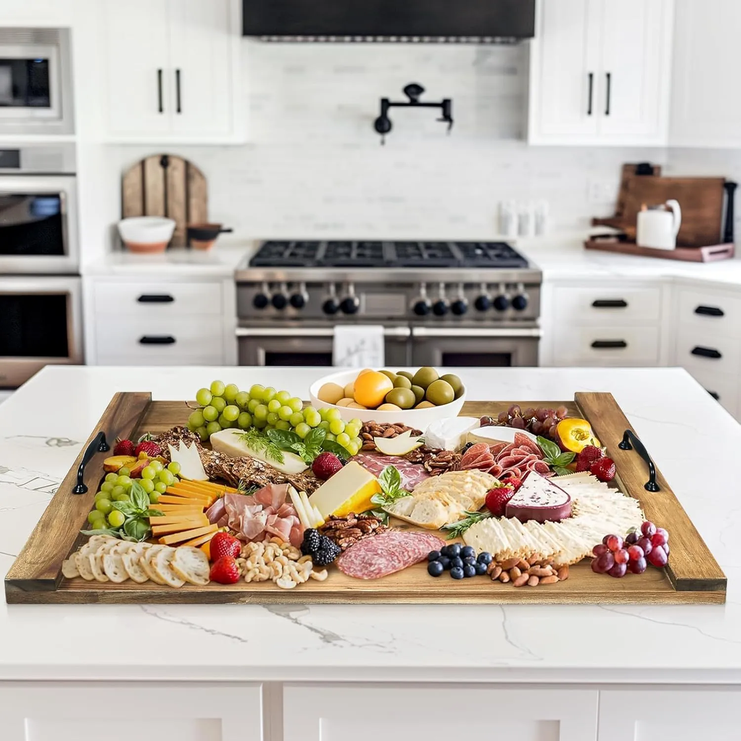 Noodle Board Stove Cover with Handles for Electric, Gas Stove Top (Acacia Wood)