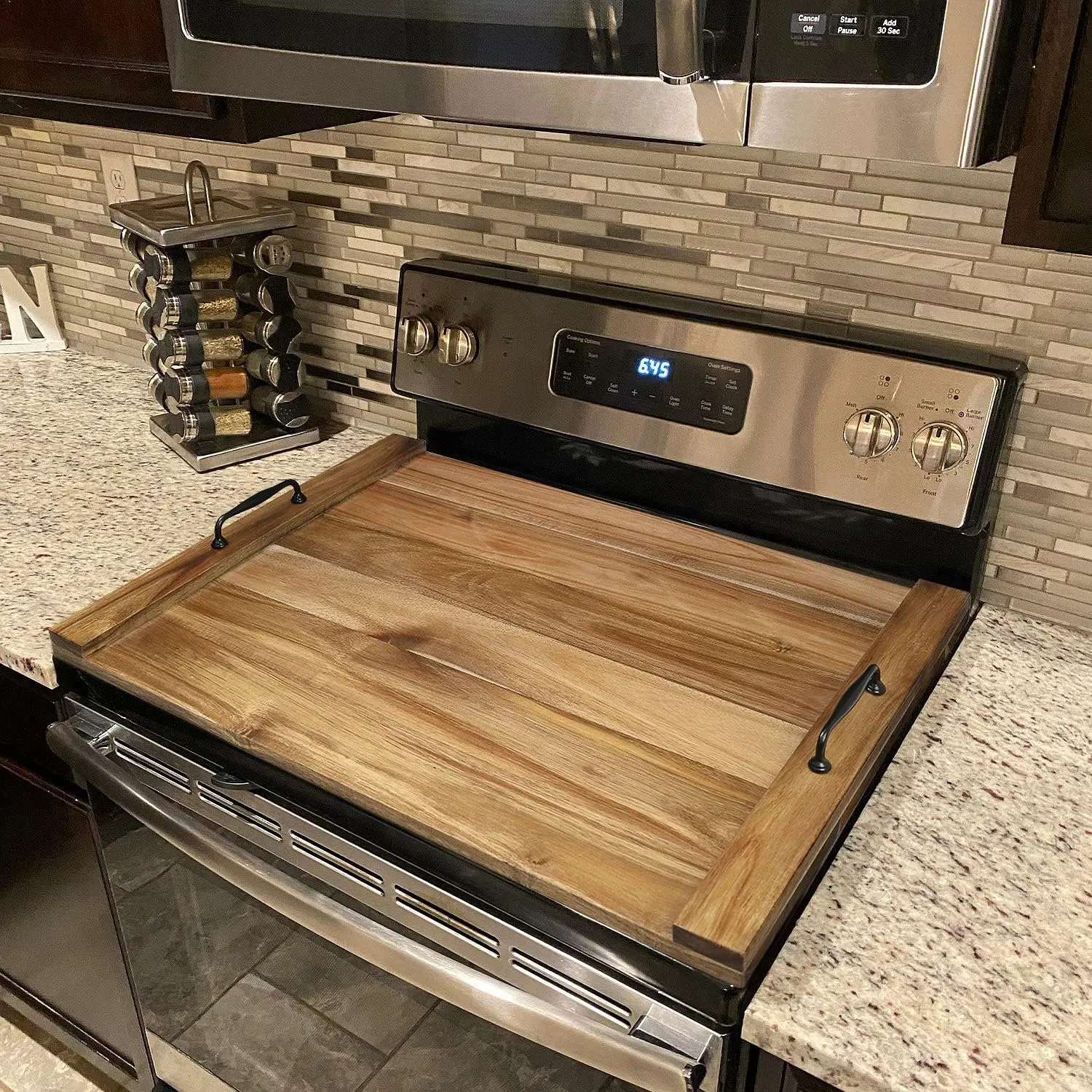 Noodle Board Stove Cover with Handles for Electric, Gas Stove Top (Acacia Wood)
