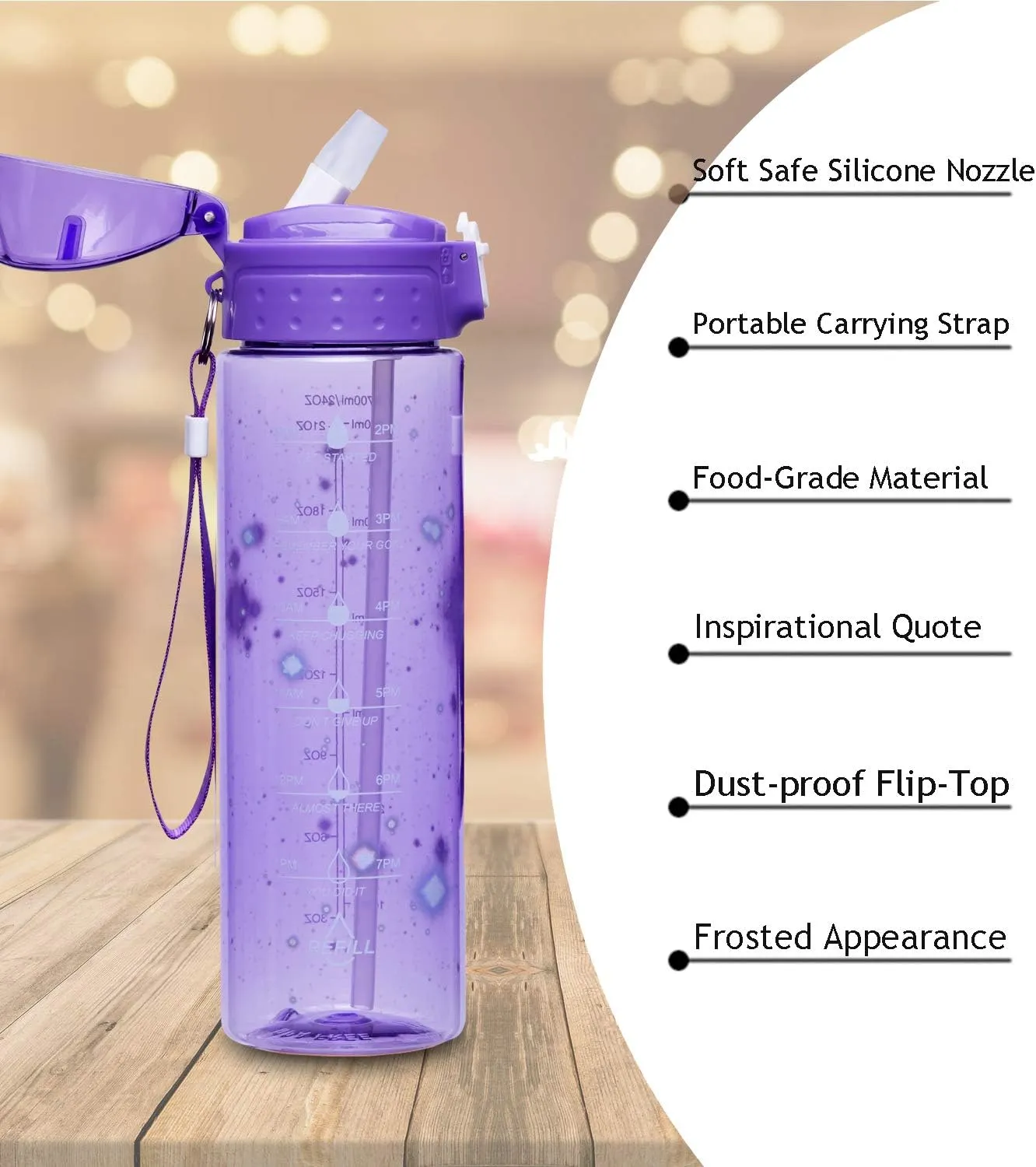 NOOFORMER 24oz / 32oz / 50oz Motivational Water Bottle with Time Marker & Straw- Water Tracker Bottle Leakproof BPA Free for Fitness Sports Outdoors and Office