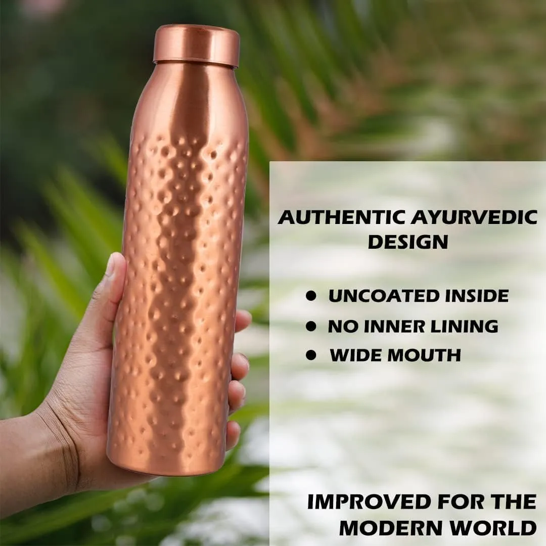 NORMAN JR, Copper Water Bottle 1L - Gift Box of 3, Hammered, an Ayurvedic vessel made from pure copper - helps you drink more water, with many health benefits