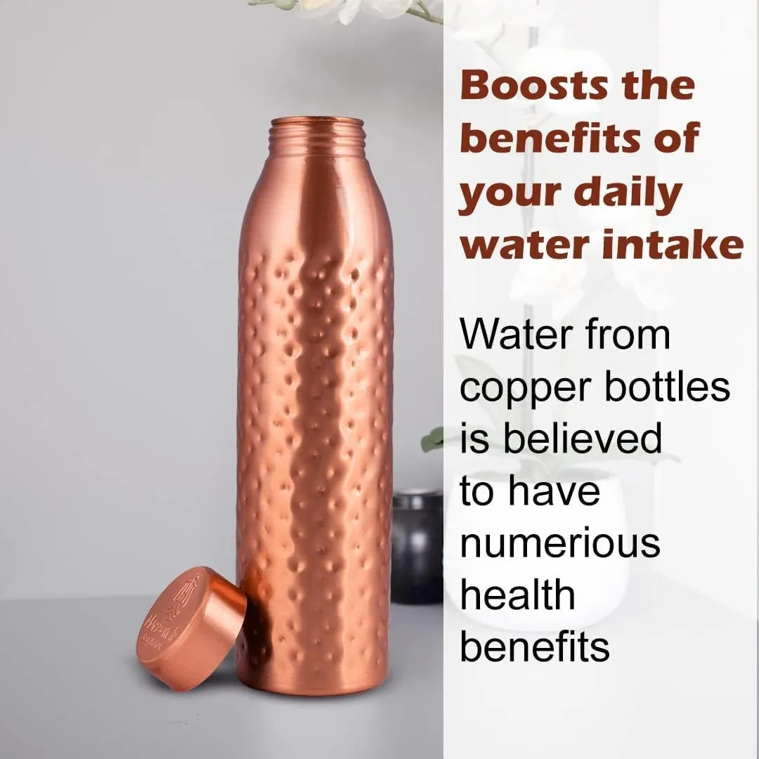 NORMAN JR, Copper Water Bottle 1L - Gift Box of 3, Hammered, an Ayurvedic vessel made from pure copper - helps you drink more water, with many health benefits