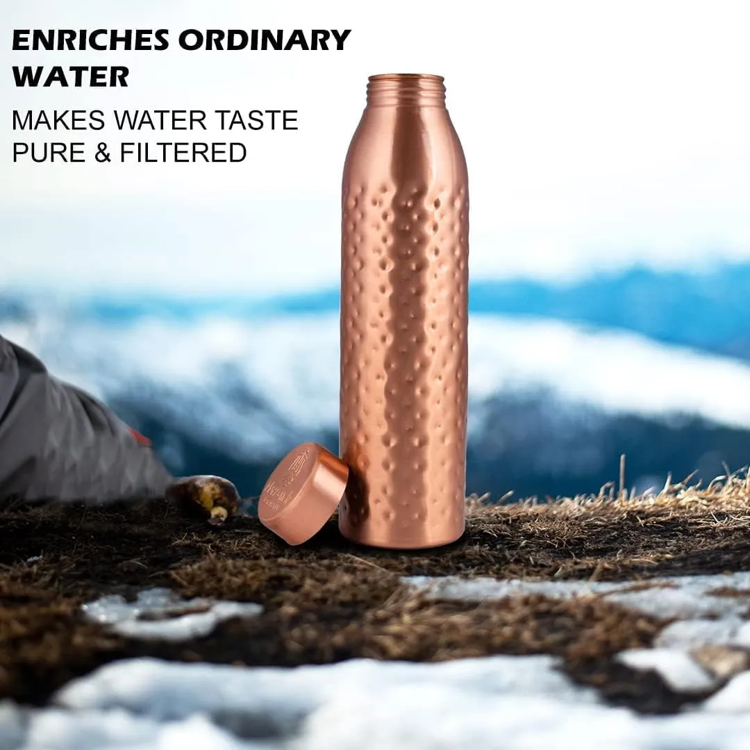 NORMAN JR, Copper Water Bottle 1L - Gift Box of 3, Hammered, an Ayurvedic vessel made from pure copper - helps you drink more water, with many health benefits