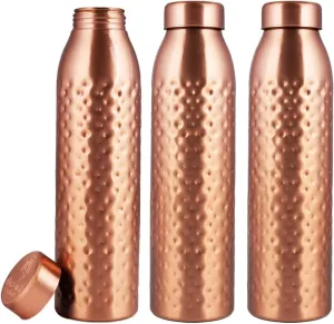 NORMAN JR, Copper Water Bottle 1L - Gift Box of 3, Hammered, an Ayurvedic vessel made from pure copper - helps you drink more water, with many health benefits