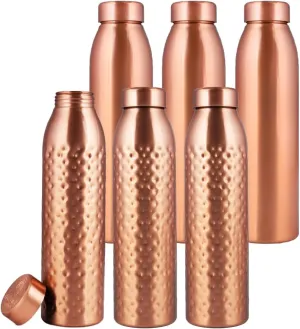 NORMAN JR, Copper Water Bottle 1L - Gift Box of 6, Plain 3, Hammered 3, an Ayurvedic vessel made from pure copper - helps you drink more water, with many health benefits