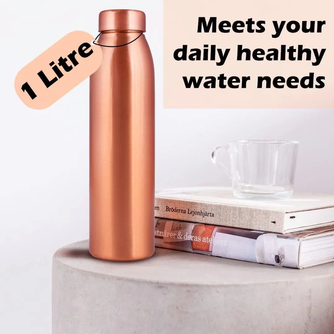 NORMAN JR, Copper Water Bottle 1L - Gift Box of 6, Plain, an Ayurvedic vessel made from pure copper - helps you drink more water, with many health benefits