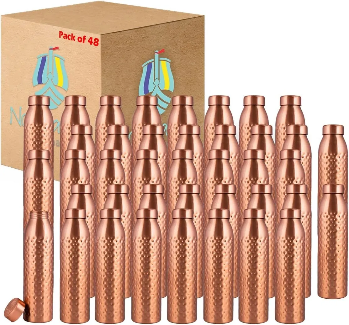 NORMAN JR, Hammered Copper Water Bottle 1L Extra Large - an Ayurvedic Pure Premium Copper Vessel- Drink More Water, Lower Sugar Intake and Enjoy The Health Benefits Immediately - Gift Pack of 48