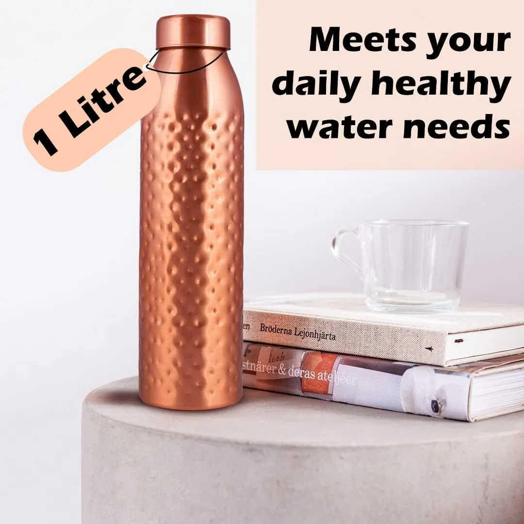 NORMAN JR, Hammered Copper Water Bottle 1L Extra Large - an Ayurvedic Pure Premium Copper Vessel- Drink More Water, Lower Sugar Intake and Enjoy The Health Benefits Immediately - Gift Pack of 48