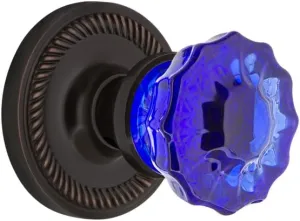 Nostalgic Warehouse 721079 Rope Rosette Passage Crystal Cobalt Glass Door Knob in Timeless Bronze, Passage - 2.375