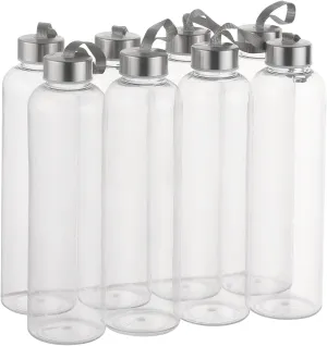 novelinks 27 OZ Plastic Water Bottles Reusable Water Bottles with Airtight Juice Bottle with Stainless Steel Lids for Eco-Friendly Travel Drinks and Beverages,8 Pack