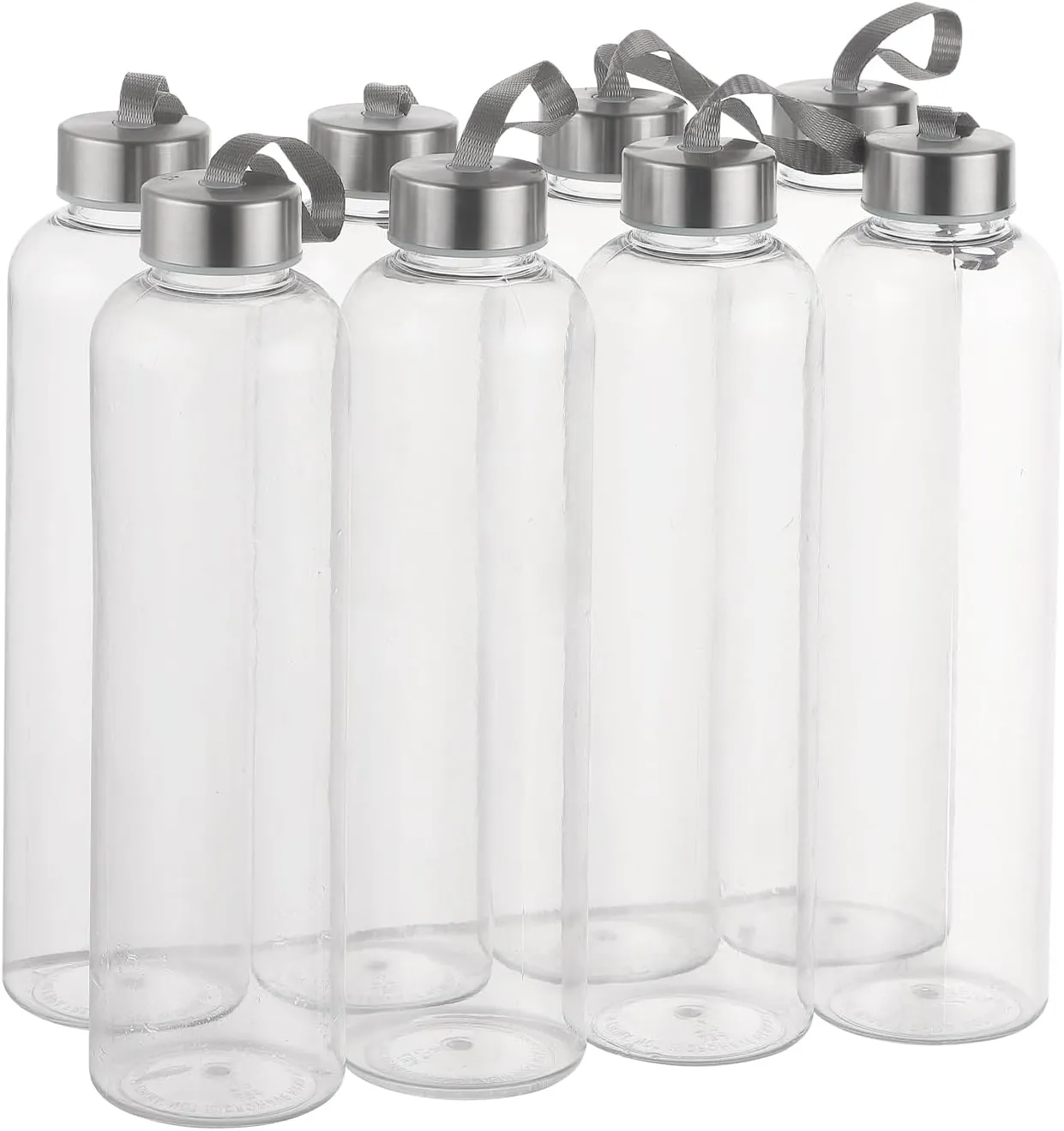 novelinks 27 OZ Plastic Water Bottles Reusable Water Bottles with Airtight Juice Bottle with Stainless Steel Lids for Eco-Friendly Travel Drinks and Beverages,8 Pack