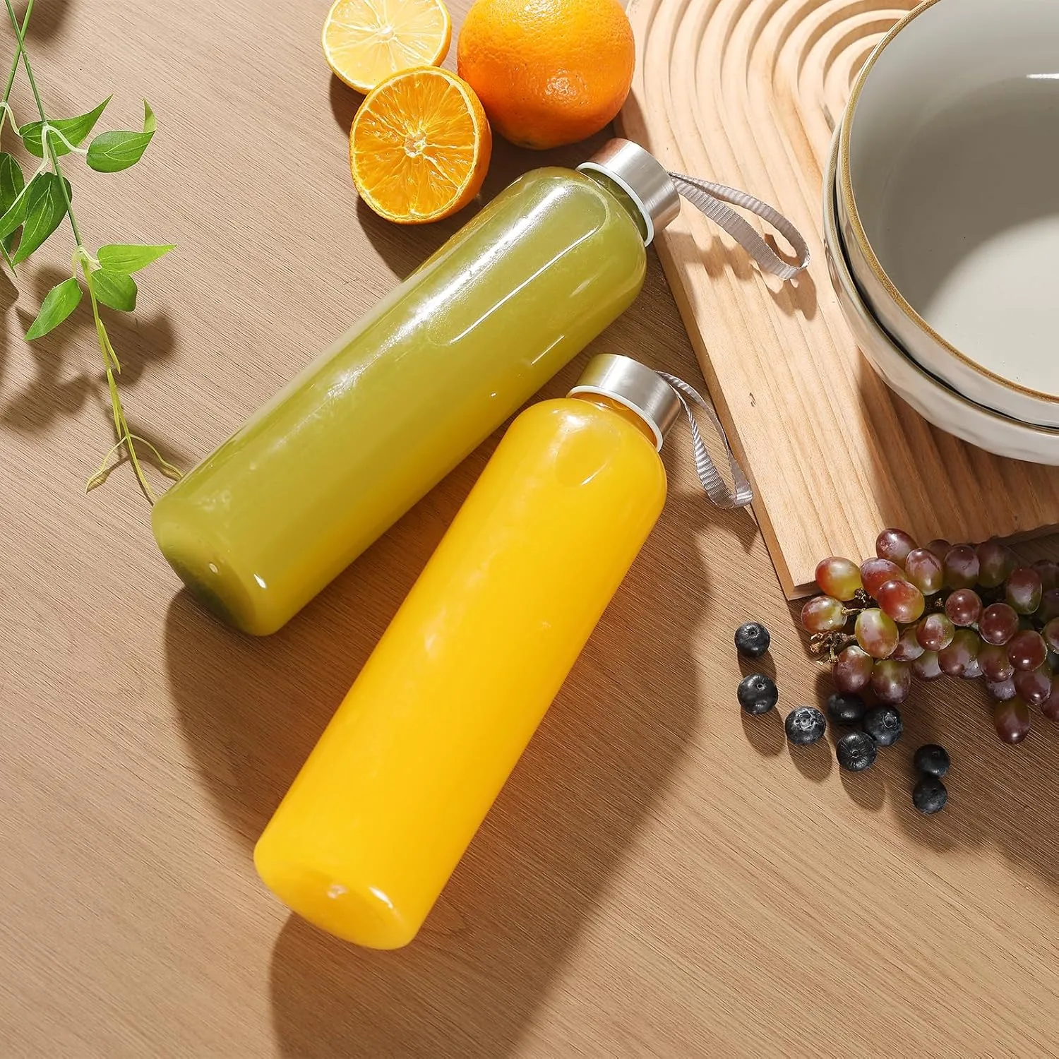 novelinks 27 OZ Plastic Water Bottles Reusable Water Bottles with Airtight Juice Bottle with Stainless Steel Lids for Eco-Friendly Travel Drinks and Beverages,8 Pack