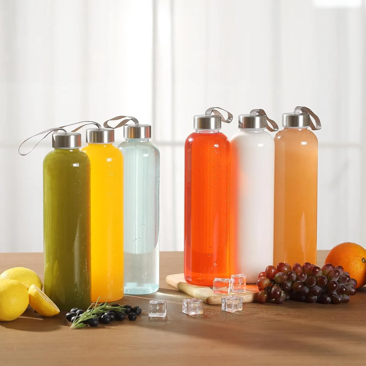 novelinks 27 OZ Plastic Water Bottles Reusable Water Bottles with Airtight Juice Bottle with Stainless Steel Lids for Eco-Friendly Travel Drinks and Beverages,8 Pack