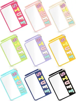 Nuanchu End of School Years 9 Pcs Clear Chenille Letter Bag Stuff Pouch PVC Waterproof Preppy Cosmetic Makeup Bag Snack Travel Beach Pouch with Wristlet for Teen Women Gifts(Stuff,Multicolor)