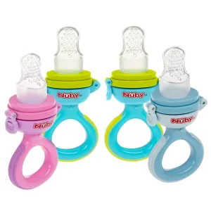 Nuby Baby’s First Food Dispenser with Hygienic Cover | Baby’s First Soft Foods and Teething | 2 Pack: Aqua & Blue or Pink & Aqua | Twist n' Feed | Promotes Self Feeding |10  Months