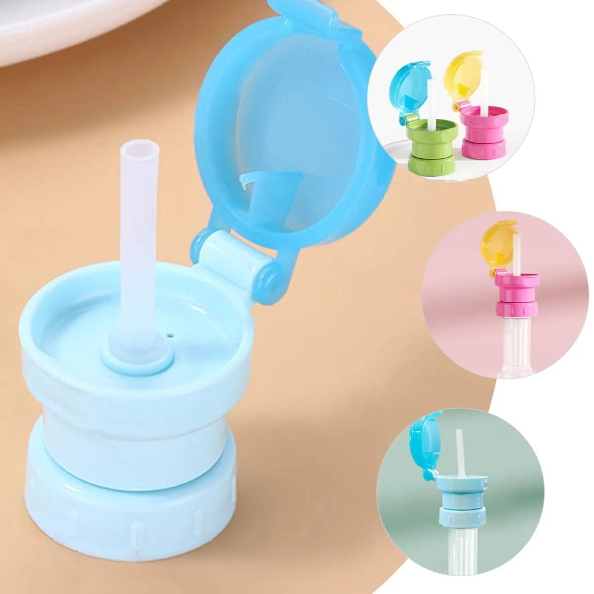 NUOBESTY 12pcs Boy Girl Water Bottle Adapter Caps with Straws Fit for Various Bottle Safe and Material Bright Colors Easy to Use and Install