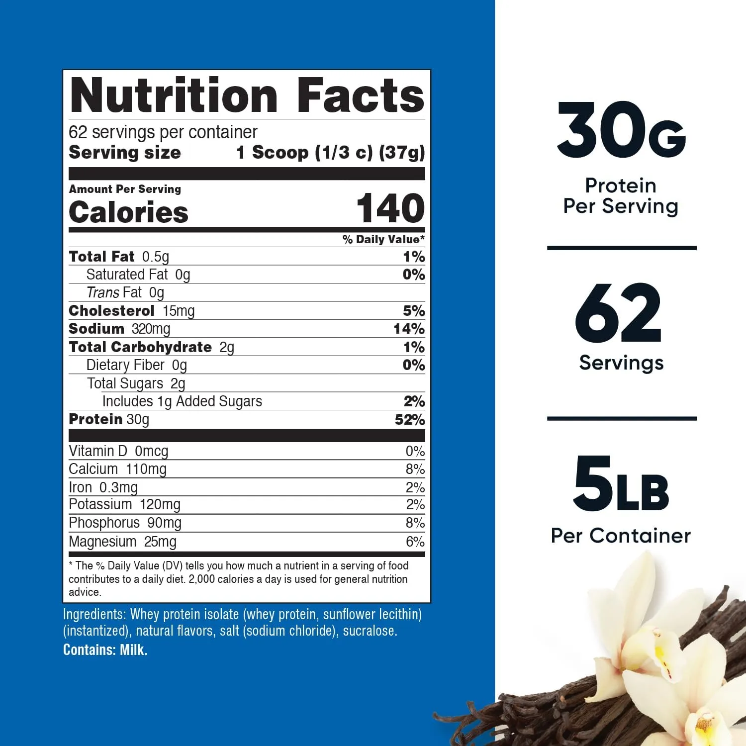 Nutricost Isolate Whey Protein Powder, Vanilla, 5 pounds