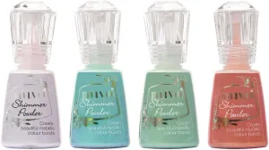 Nuvo Shimmer Powder Multi-Colors Set - Violet Brocade, Atlantis Burst, Green Parade and Catherine Wheel - 4 Bottle Bundle