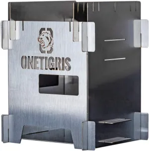 OneTigris ROCUBOID Camping Stove Foldable, Lightweight Portable Wood Burning Stove Stainless Steel with Pocket for Camping Hiking Backpacking Survival Outdoor Cooking Pinic BBQ