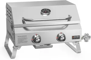 Onlyfire Tabletop Gas Grill 2 Burners, 20" Portable Propane Grill with Foldable Legs for Outdoor Patio Backyard Camping, Tailgating, RV Trip, Stainless Steel Gas Stove 16000BTU, GS322