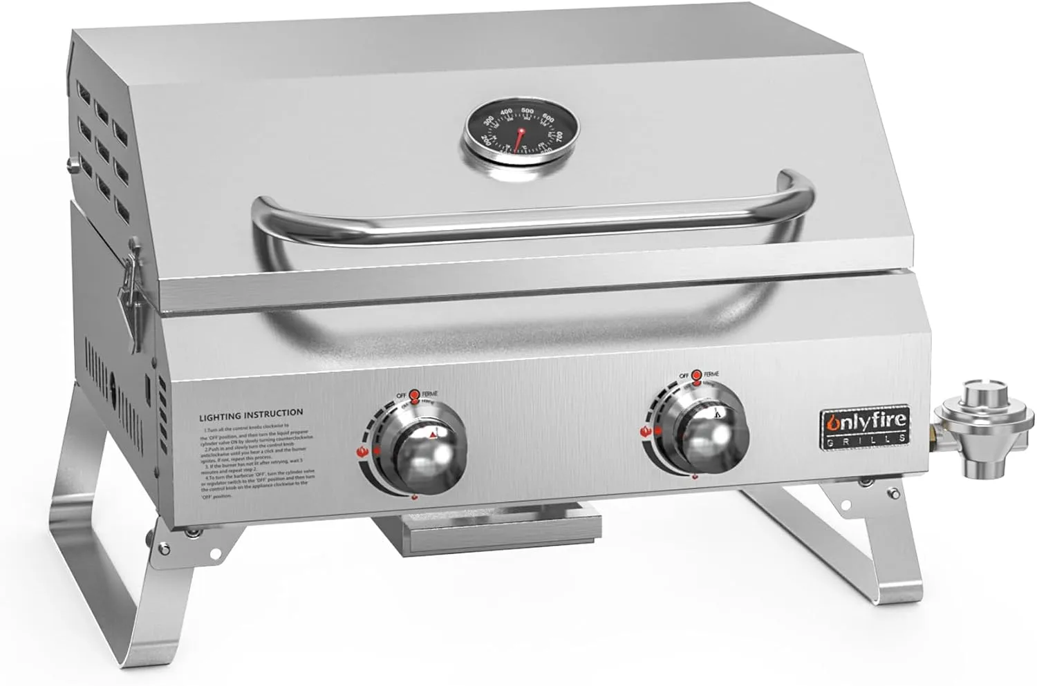 Onlyfire Tabletop Gas Grill 2 Burners, 20" Portable Propane Grill with Foldable Legs for Outdoor Patio Backyard Camping, Tailgating, RV Trip, Stainless Steel Gas Stove 16000BTU, GS322