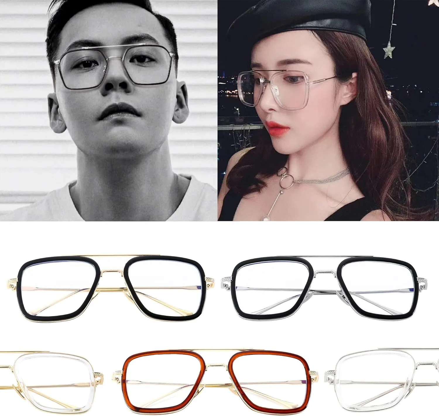 Onrtry Tony Stark Blue Light Blocking Glasses for Men Women Retro Metal Frame Iron Man Spider-Man Eyeglasses
