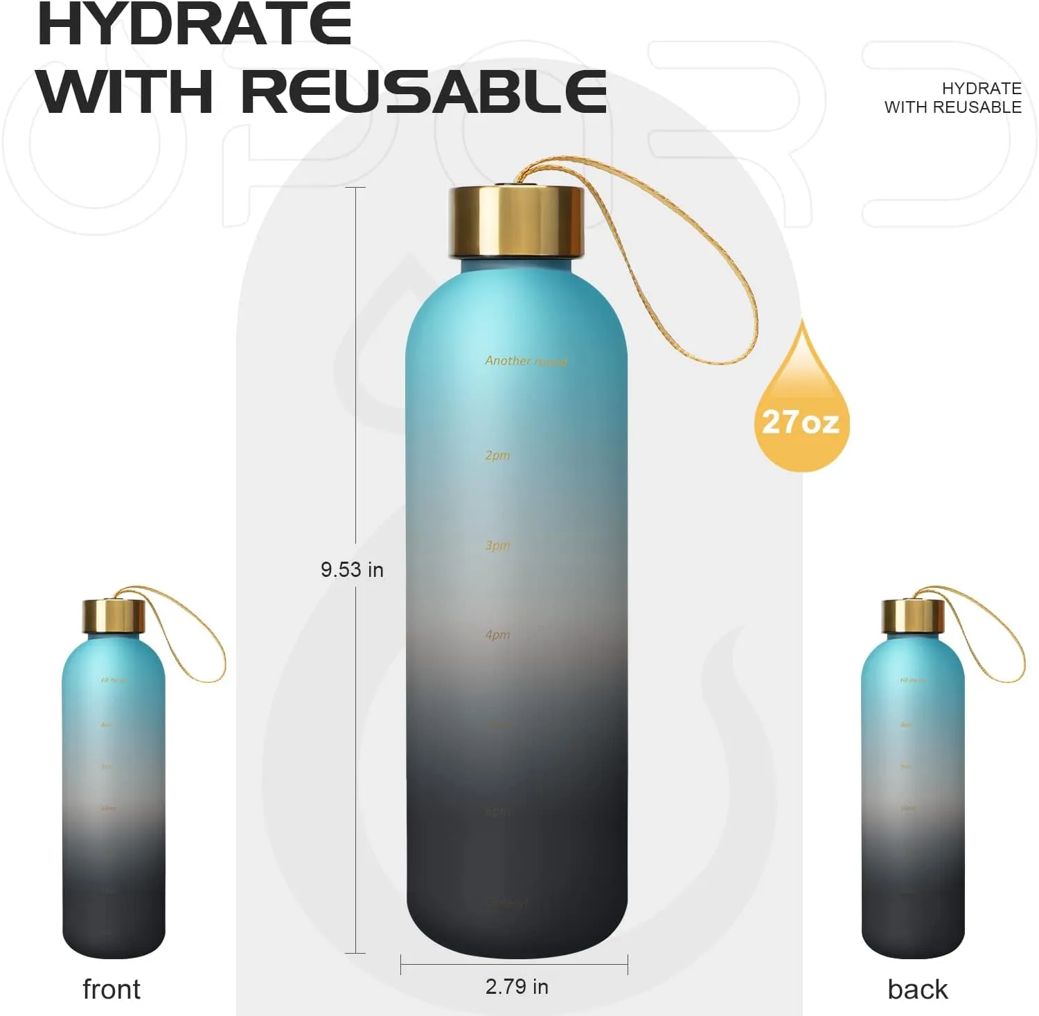 Opard 27oz/32oz Motivational Water Bottle with Time Marker to Drink, Reusable Plastic Bottle with BPA Free Tritan for Gym and Sports