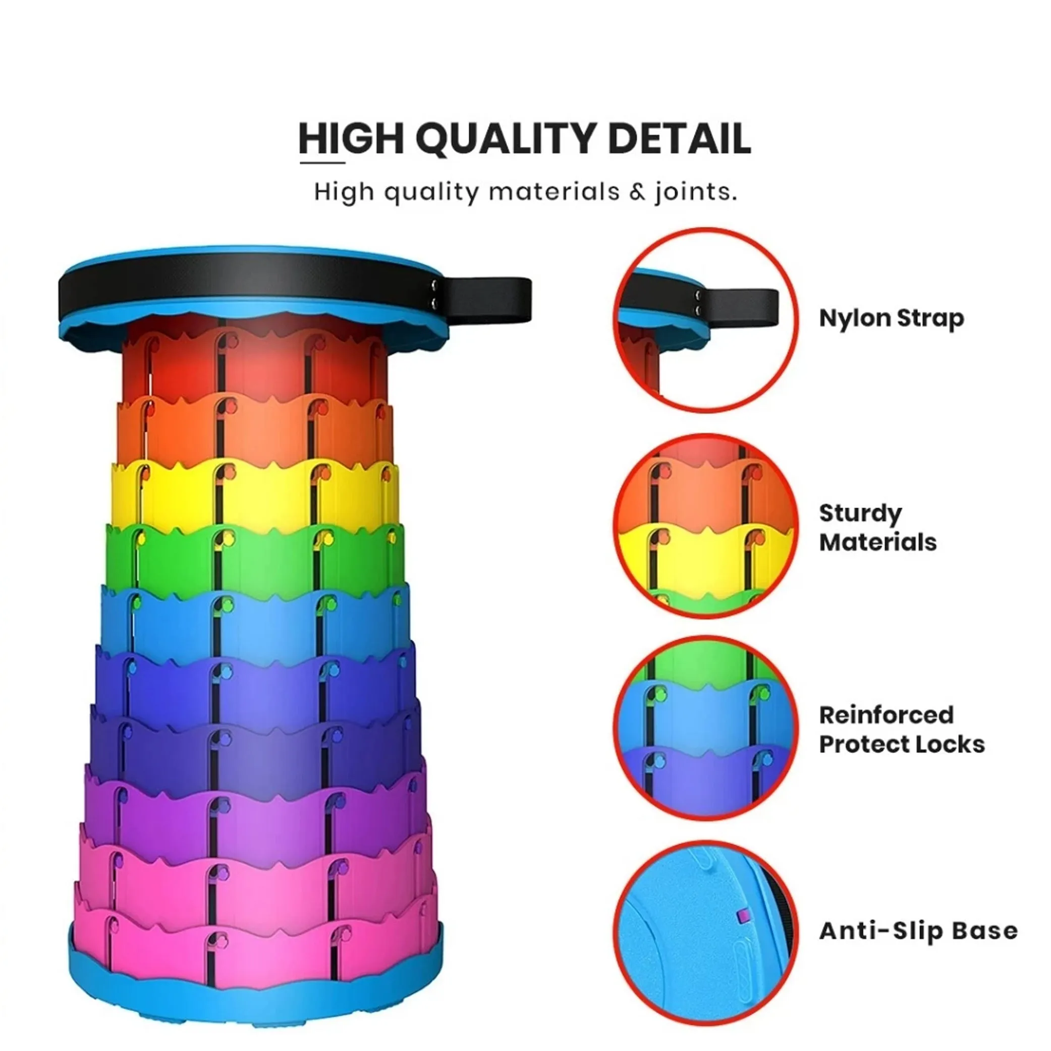 Outdoor Foldable Telescopic Stool - Green   Black