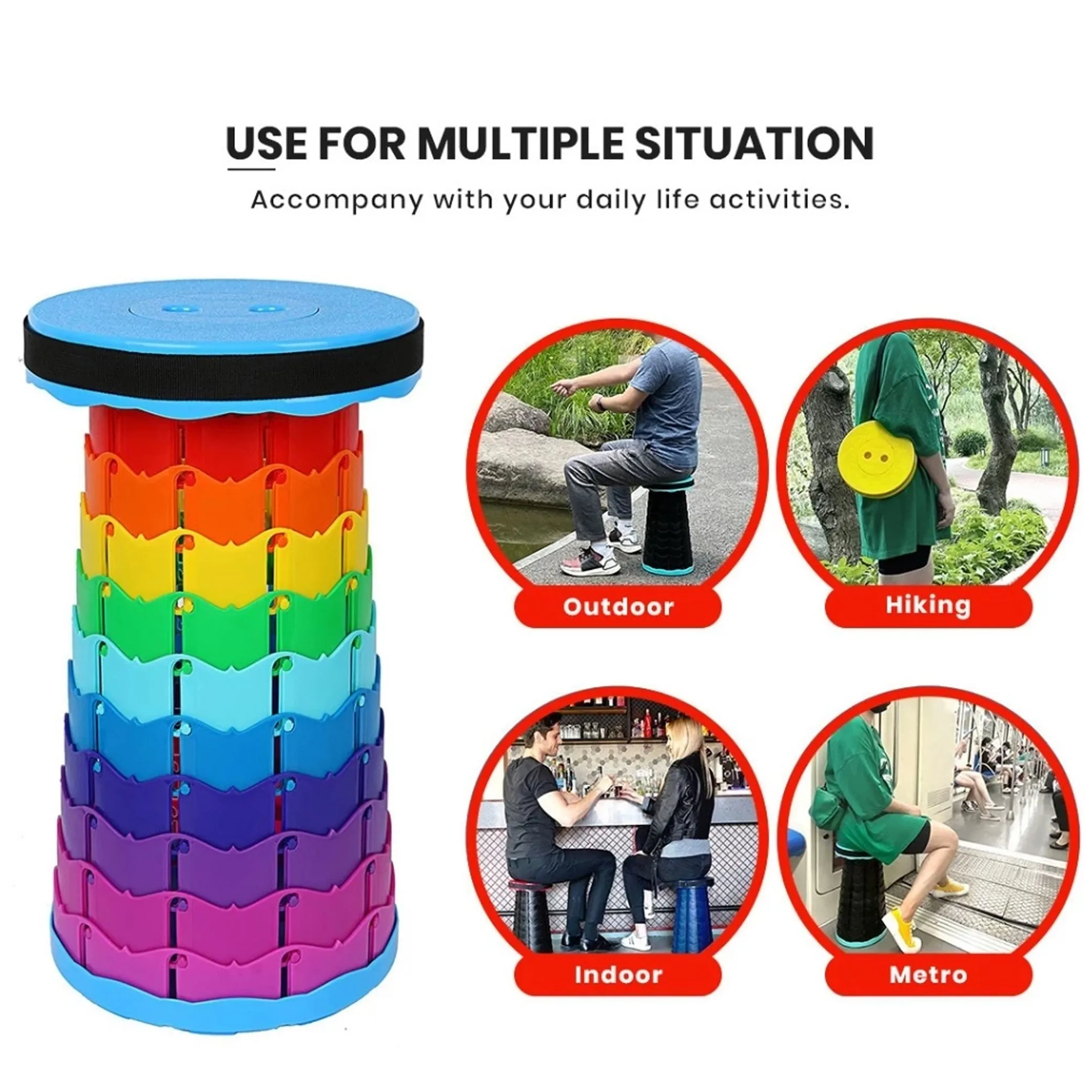 Outdoor Foldable Telescopic Stool - Green   Black
