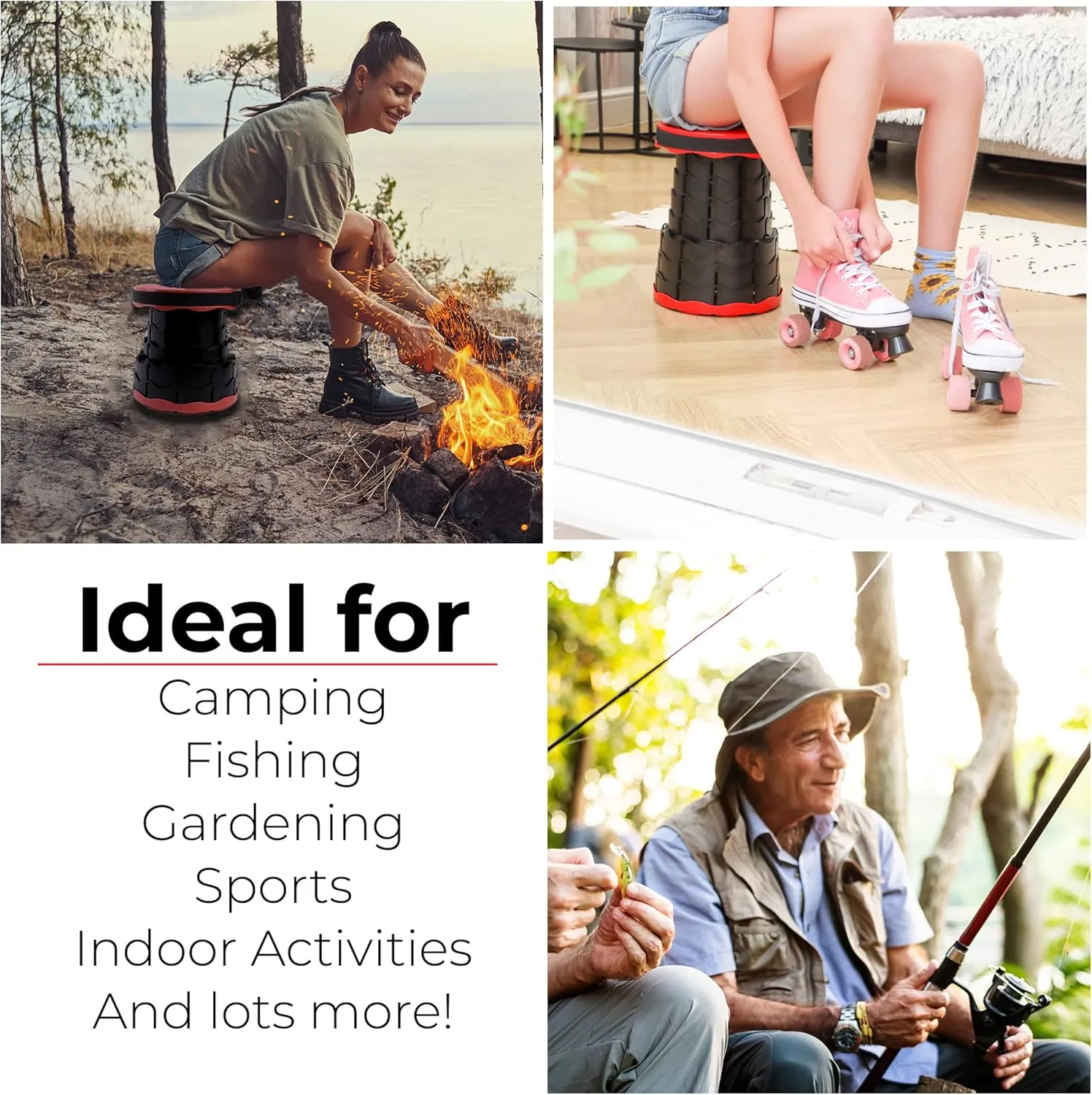 Outdoor Foldable Telescopic Stool - Red   Black