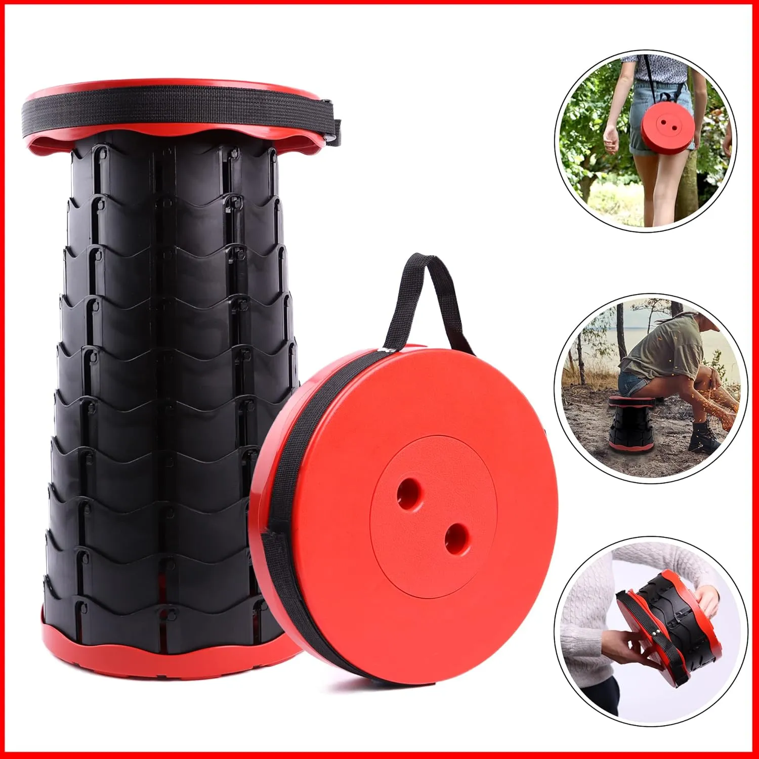 Outdoor Foldable Telescopic Stool - Red   Black