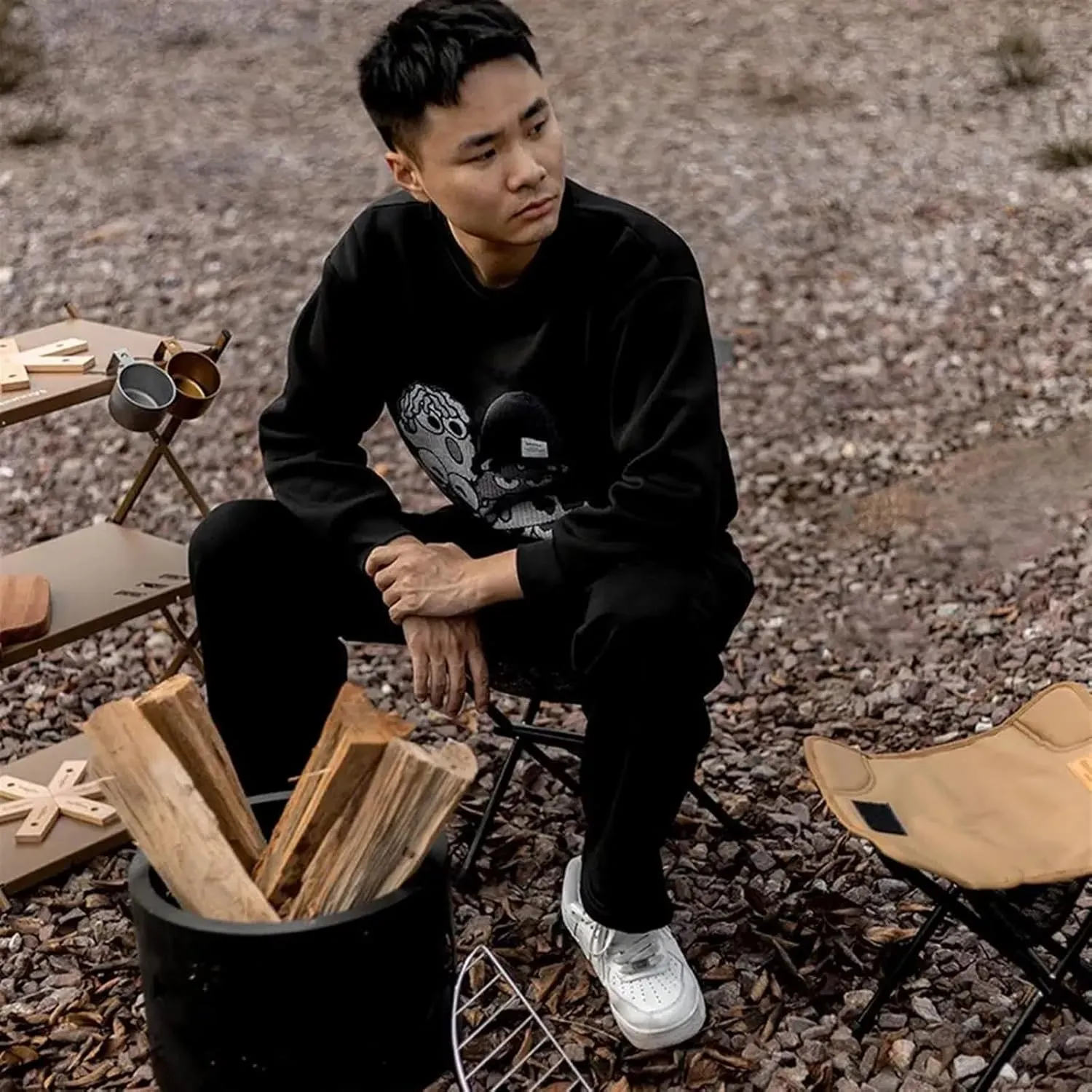 Outdoor Folding Camping Stools Portable Moon Chair Ultralight Aluminum Alloy Camping Beach Chair Maza Fishing Stool (Size : Black)