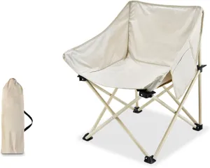 Outdoor Folding Chair, Moon Chair, Portable Recliner, Picnic Chair, Camping Chair, Beach Chair, Fishing Stool(White)