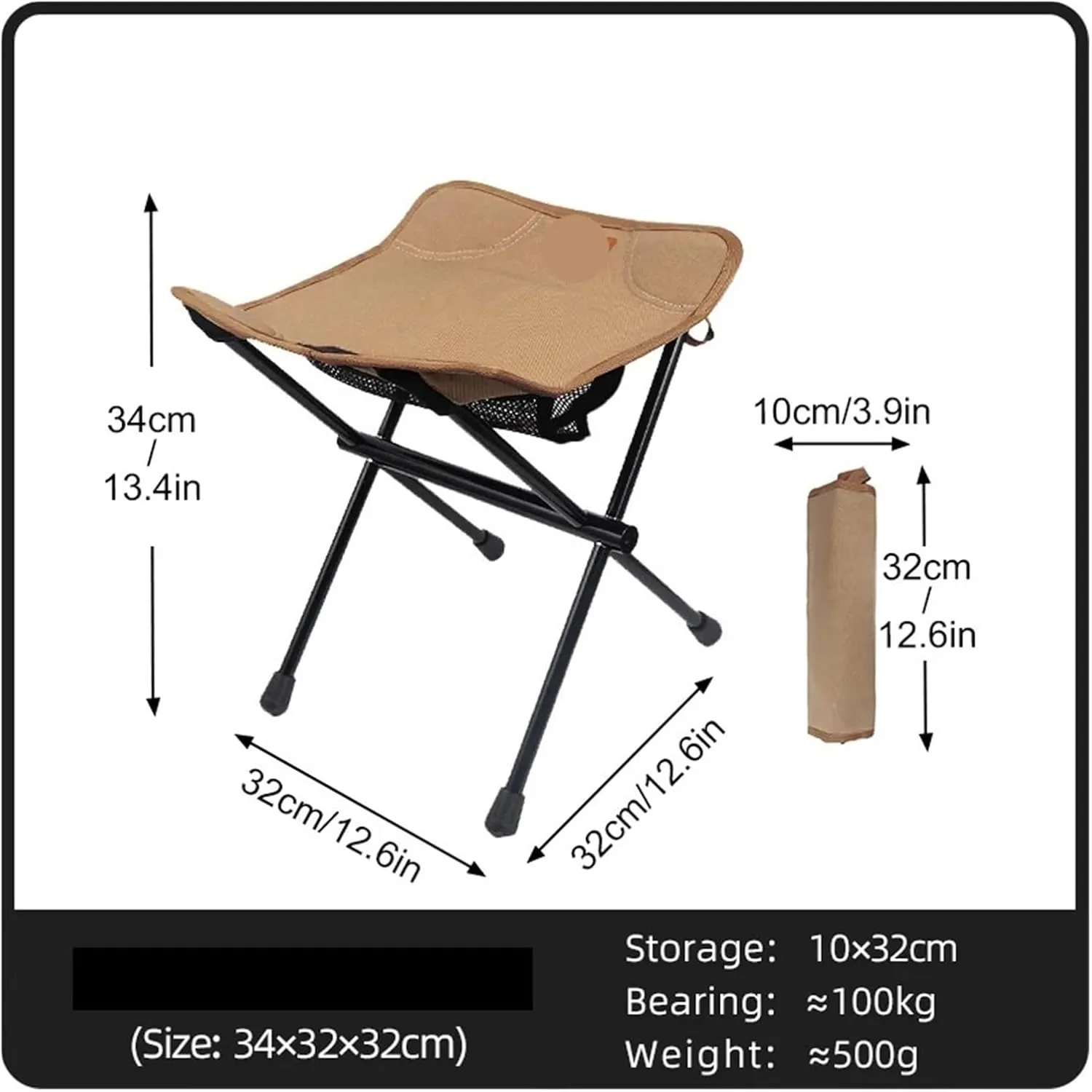 Outdoor Folding Stool Outdoor Portable Folding Stool Aluminum Alloy Minin Storage Chair Camping Fishing Chair Picnic Furniture New Small Folding Stool(Khaki)