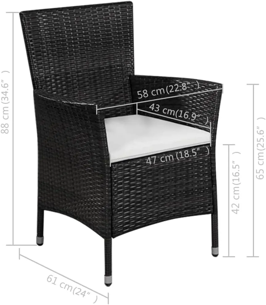 Outdoor Patio Chair and Stool Set with Cushions PE Rattan Black 2-Piece Garden Furniture for Dining Beach Camping