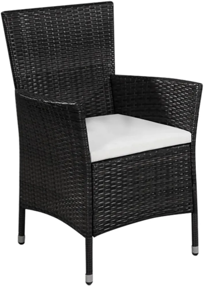 Outdoor Patio Chair and Stool Set with Cushions PE Rattan Black 2-Piece Garden Furniture for Dining Beach Camping