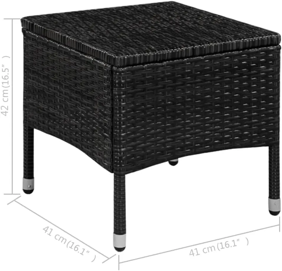 Outdoor Patio Chair and Stool Set with Cushions PE Rattan Black 2-Piece Garden Furniture for Dining Beach Camping