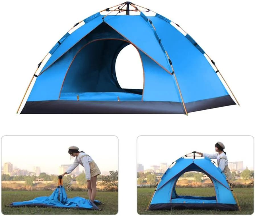 Outdoor Pop Up Tent Water-Resistant Portable Camping Tent for 1-2/3-4 People Family Tent (Dark Green for 3)