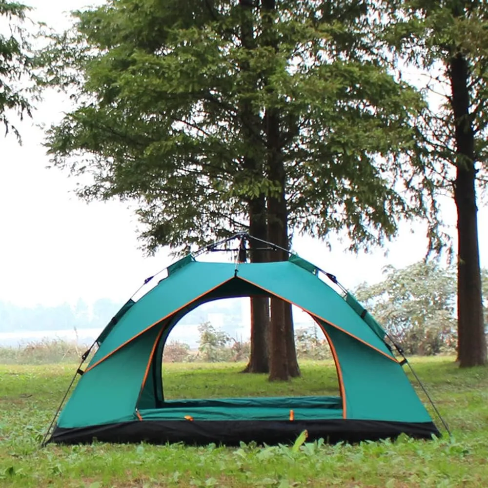 Outdoor Pop Up Tent Water-Resistant Portable Camping Tent for 1-2/3-4 People Family Tent (Dark Green for 3)