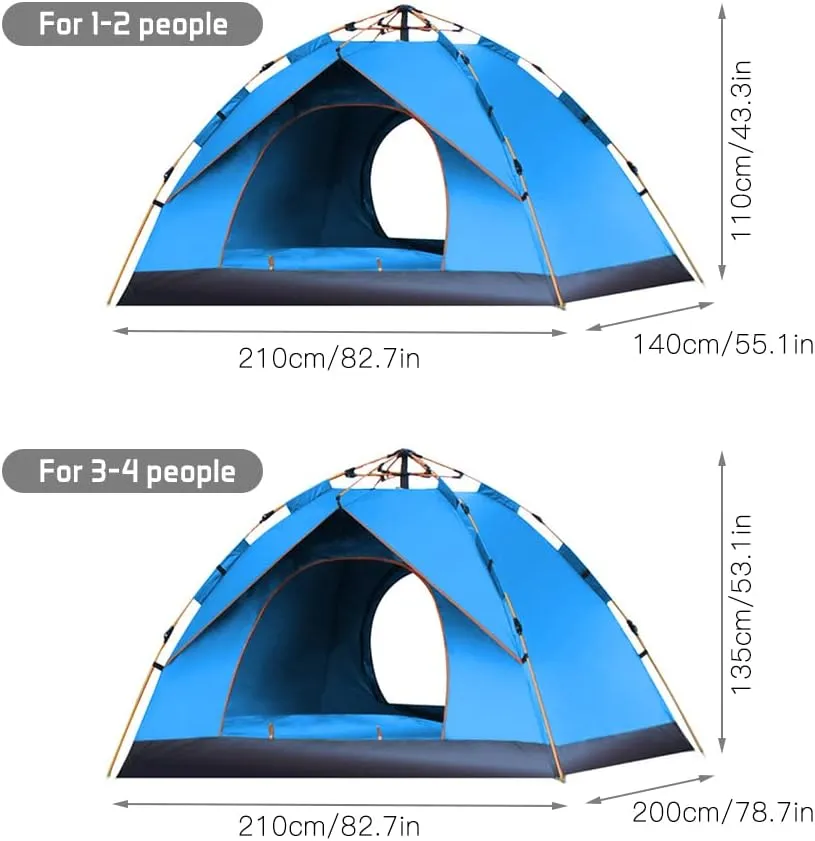 Outdoor Pop Up Tent Water-Resistant Portable Camping Tent for 1-2/3-4 People Family Tent (Dark Green for 3)
