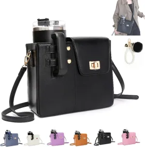 Outdoor Portable Crossbody Leather Bag, Compatible with Variety of Water Cups