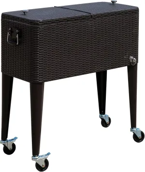 Outsunny 80 QT Rolling Cooling Bins Ice Chest on Wheels Outdoor Stand Up Drink Cooler Cart for Party, Brown