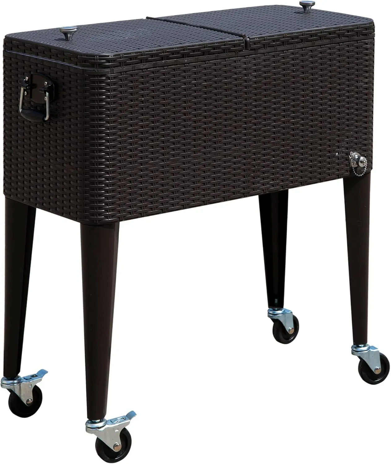 Outsunny 80 QT Rolling Cooling Bins Ice Chest on Wheels Outdoor Stand Up Drink Cooler Cart for Party, Brown