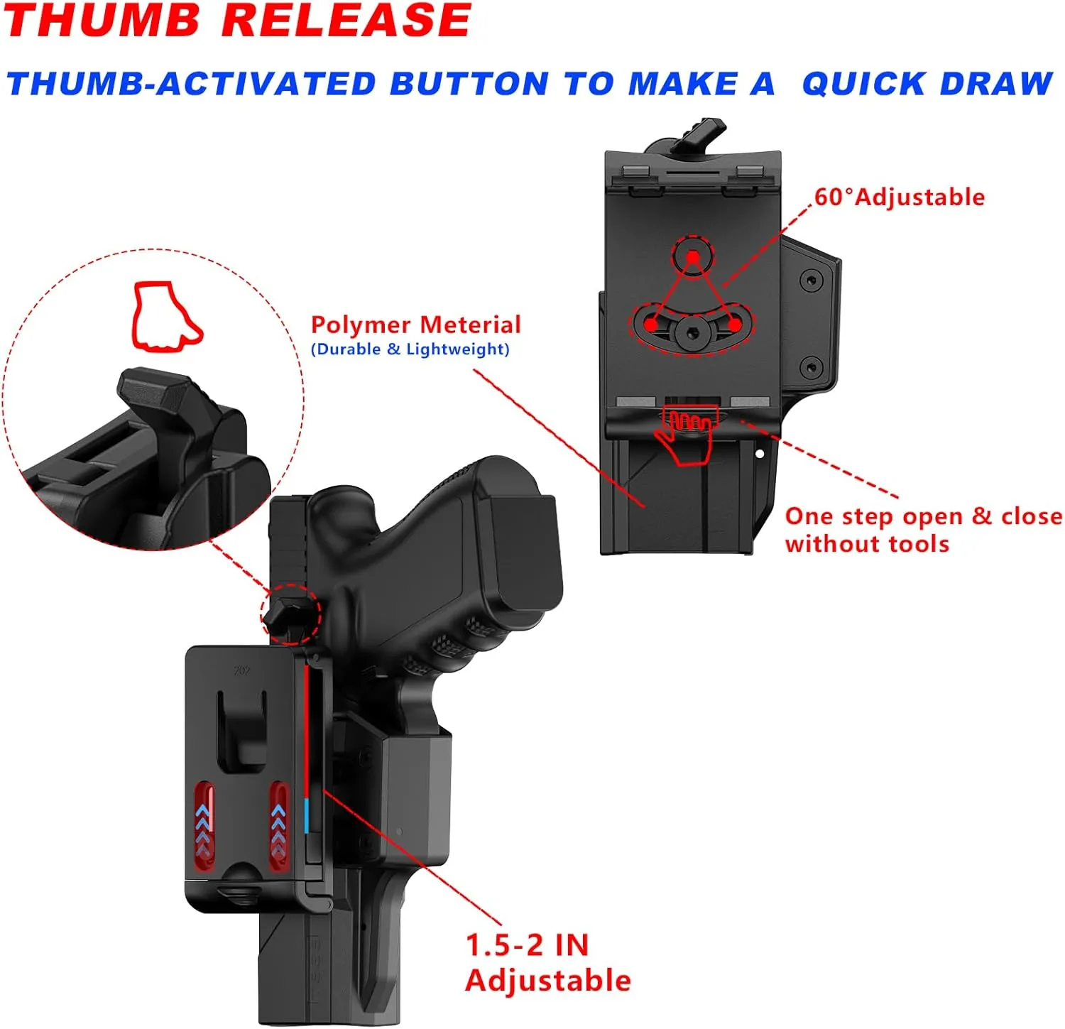 OWB Holster Compatible with Glock 19 19X 44 45 (Gen 1-5), Glock 23/32 (Gen 3-4), Tactical Outside Waistband Paddle Open Carry Belt Custom-Molded Gun Holster, Right-Handed
