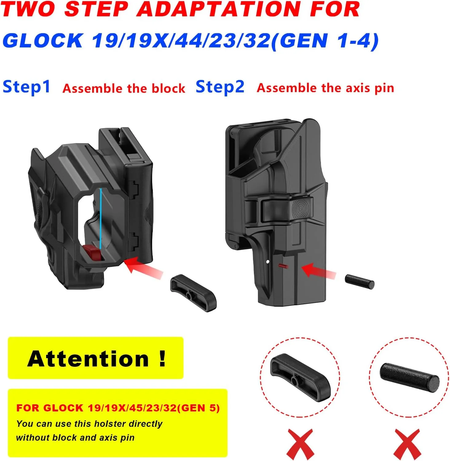 OWB Holster Compatible with Glock 19 19X 44 45 (Gen 1-5), Glock 23/32 (Gen 3-4), Tactical Outside Waistband Paddle Open Carry Belt Custom-Molded Gun Holster, Right-Handed