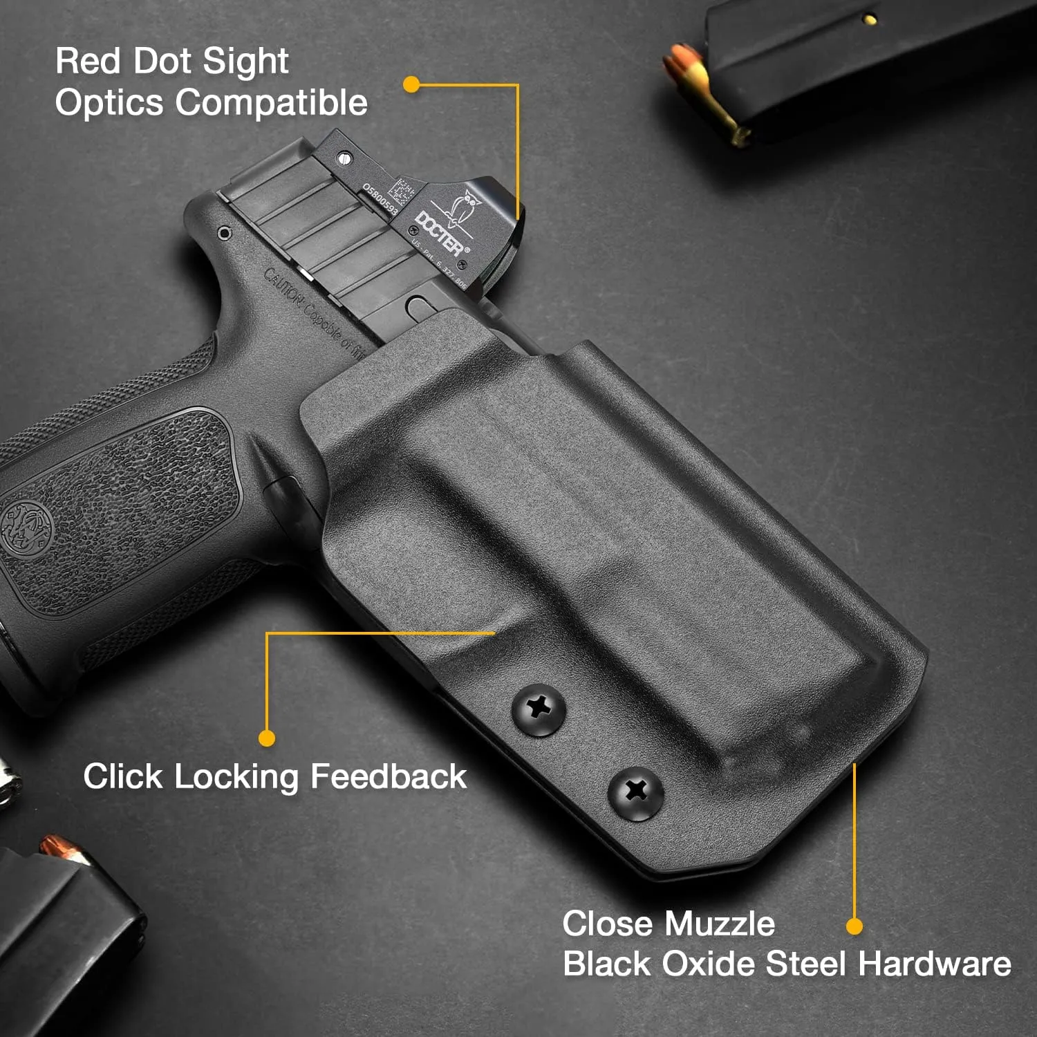 OWB Kydex Holster Fits Glock 43/43X, S&W SD9 VE/SD40 VE, M&P 9MM/.40 M2.0 & Shield with Laser, Springfield Hellcat, Taurus G3C/G2C/PT111/PT140, SCCY CPX-1/CPX-2, 1911 - Red Dot Compatible