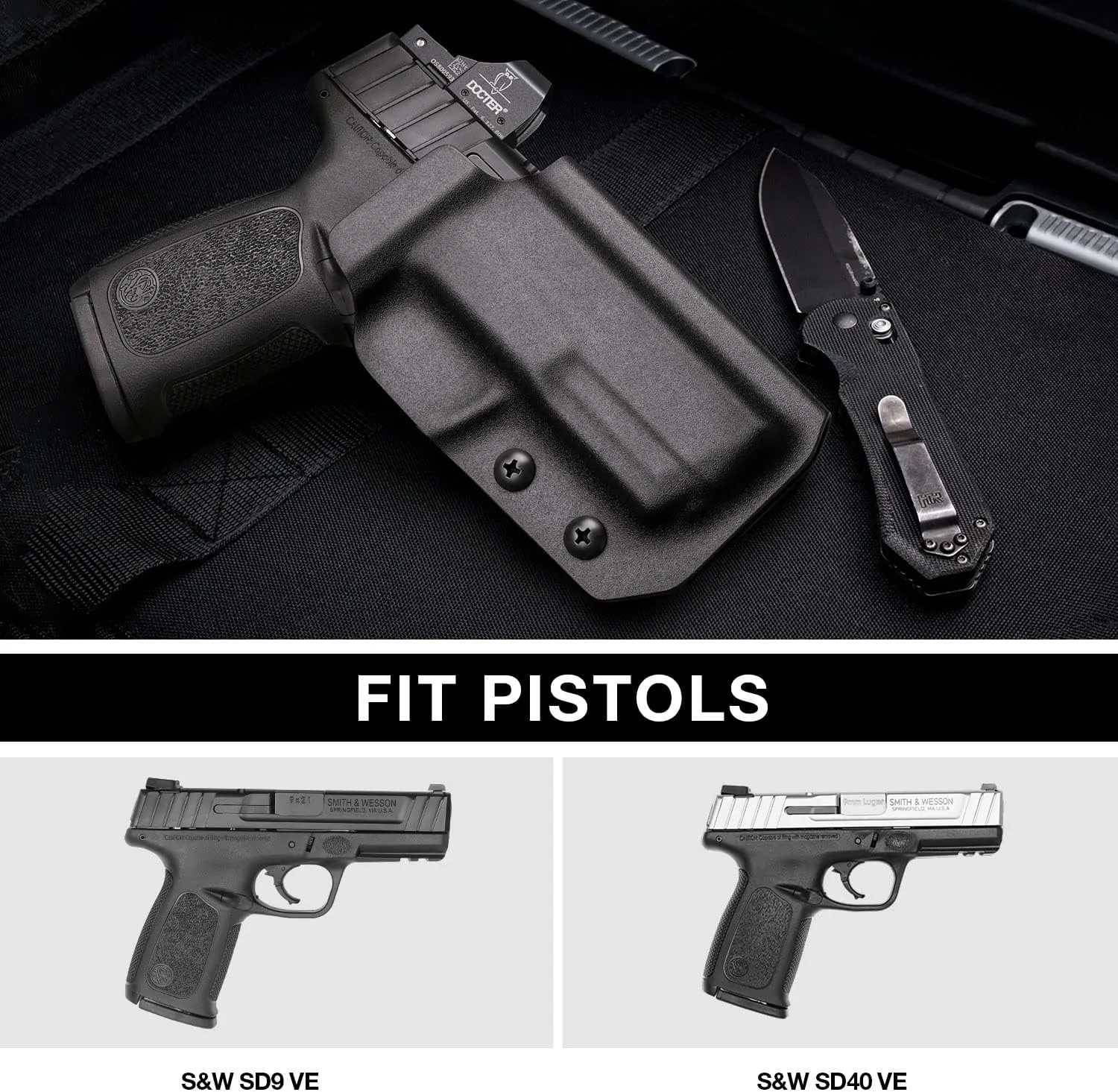 OWB Kydex Holster Fits Glock 43/43X, S&W SD9 VE/SD40 VE, M&P 9MM/.40 M2.0 & Shield with Laser, Springfield Hellcat, Taurus G3C/G2C/PT111/PT140, SCCY CPX-1/CPX-2, 1911 - Red Dot Compatible