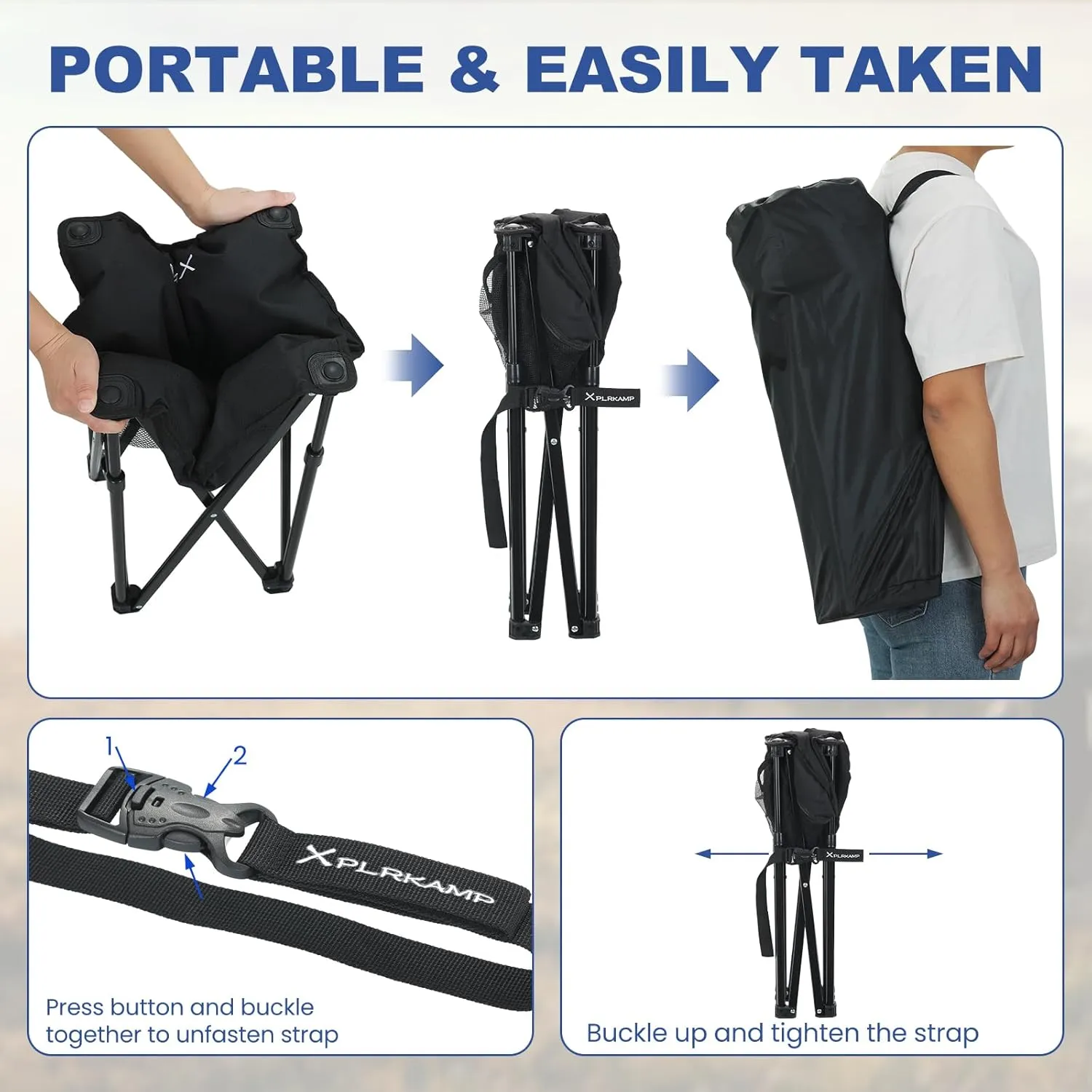 Padded Camping Stool, 18 Inch Oversized Camping Foot Rest, 500lb Camping Chairs Outdoor Footstool Portable Camping Ottoman for Camping Gardening Fishing w/Storage Net Carry Bag (1, Black)