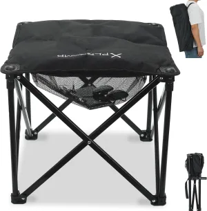 Padded Camping Stool, 18 Inch Oversized Camping Foot Rest, 500lb Camping Chairs Outdoor Footstool Portable Camping Ottoman for Camping Gardening Fishing w/Storage Net Carry Bag (1, Black)
