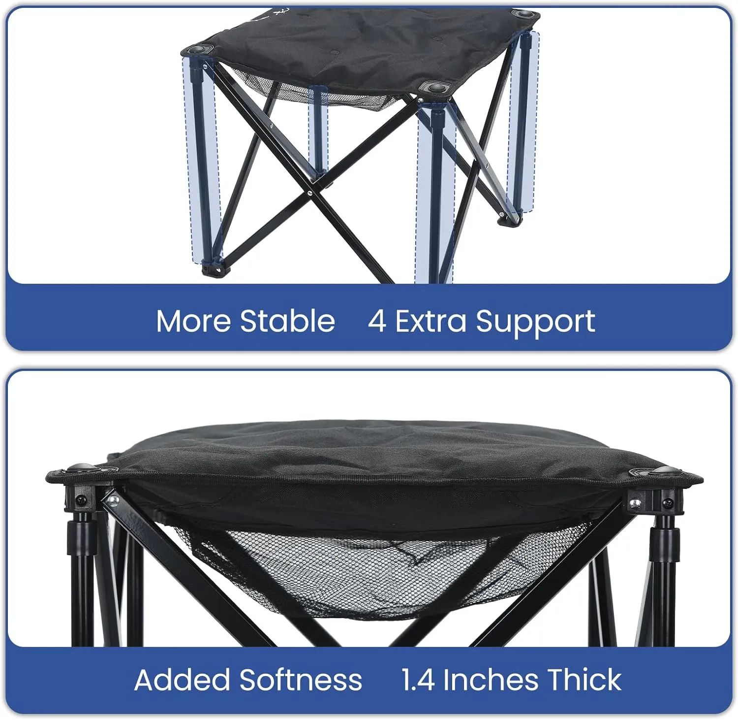Padded Camping Stool, 18 Inch Oversized Camping Foot Rest, 500lb Camping Chairs Outdoor Footstool Portable Camping Ottoman for Camping Gardening Fishing w/Storage Net Carry Bag (1, Black)