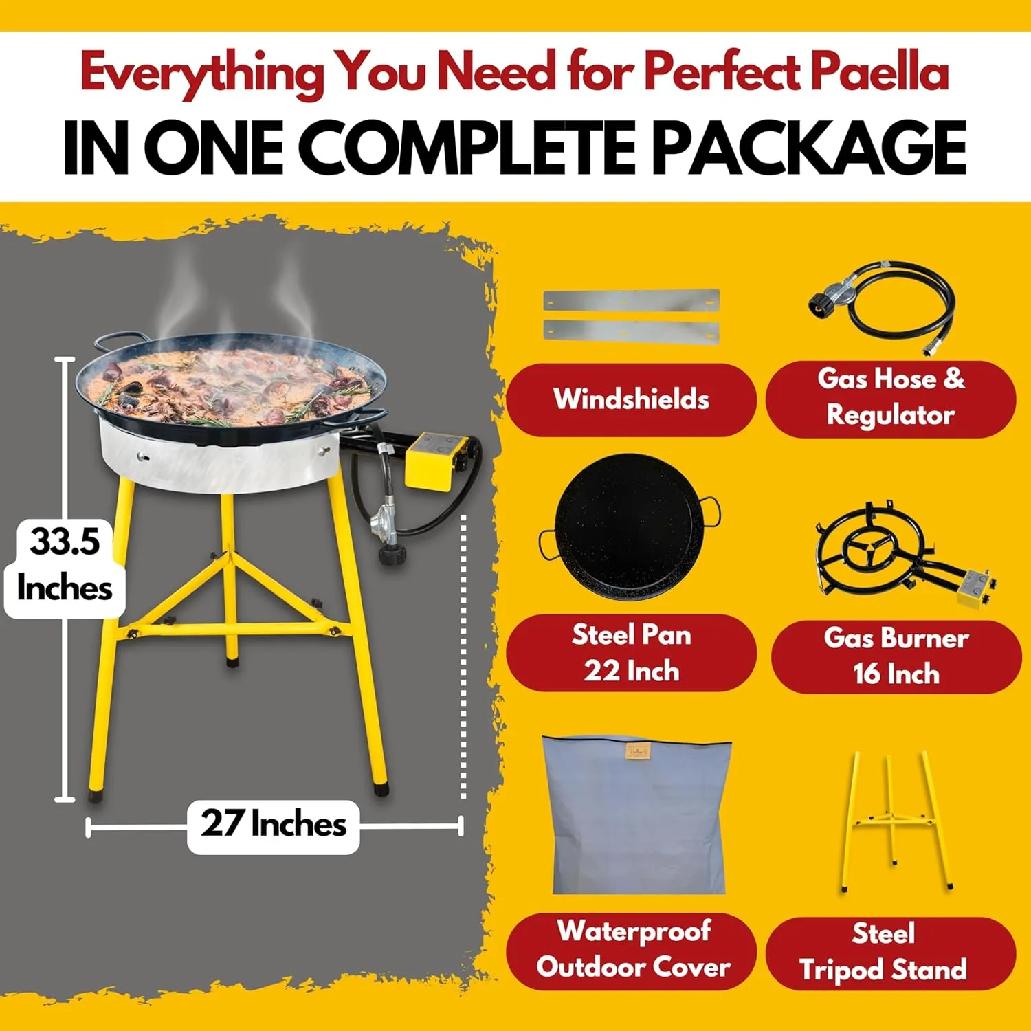 Paella Burner and Stand Set 16 Servings, 22 Inch Paella Pan, Dual Propane Outdoor Stove with Stand & Regulator, Portable Gas Cooker for Camping Crawfish Boil Cooking Outdoor, Paellera Propano
